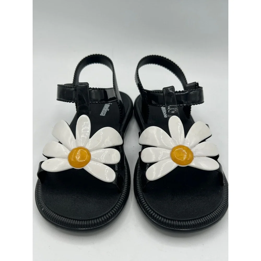 Mini Melissa Hip Bloomy Sandals Girls Sz 13 Daisy Black Flower Jelly Summer EUC